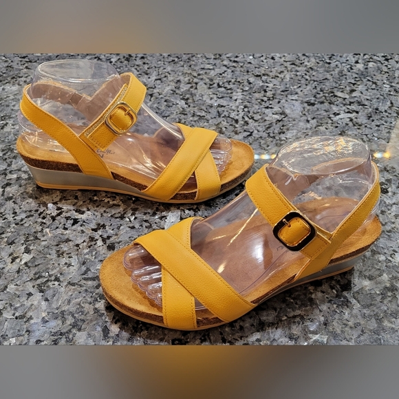Noat Shoes - Naot, the Throne Wedge Sandals, Yellow (Marigold) Women's Size 7 (38)